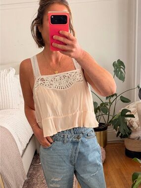 Anthropologie Lace Trim Cream Women's Tank Top